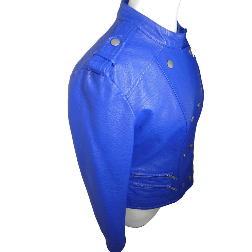 Kate & Mallory Bright Blue Leather Jacket Size M - Picture 3 of 6